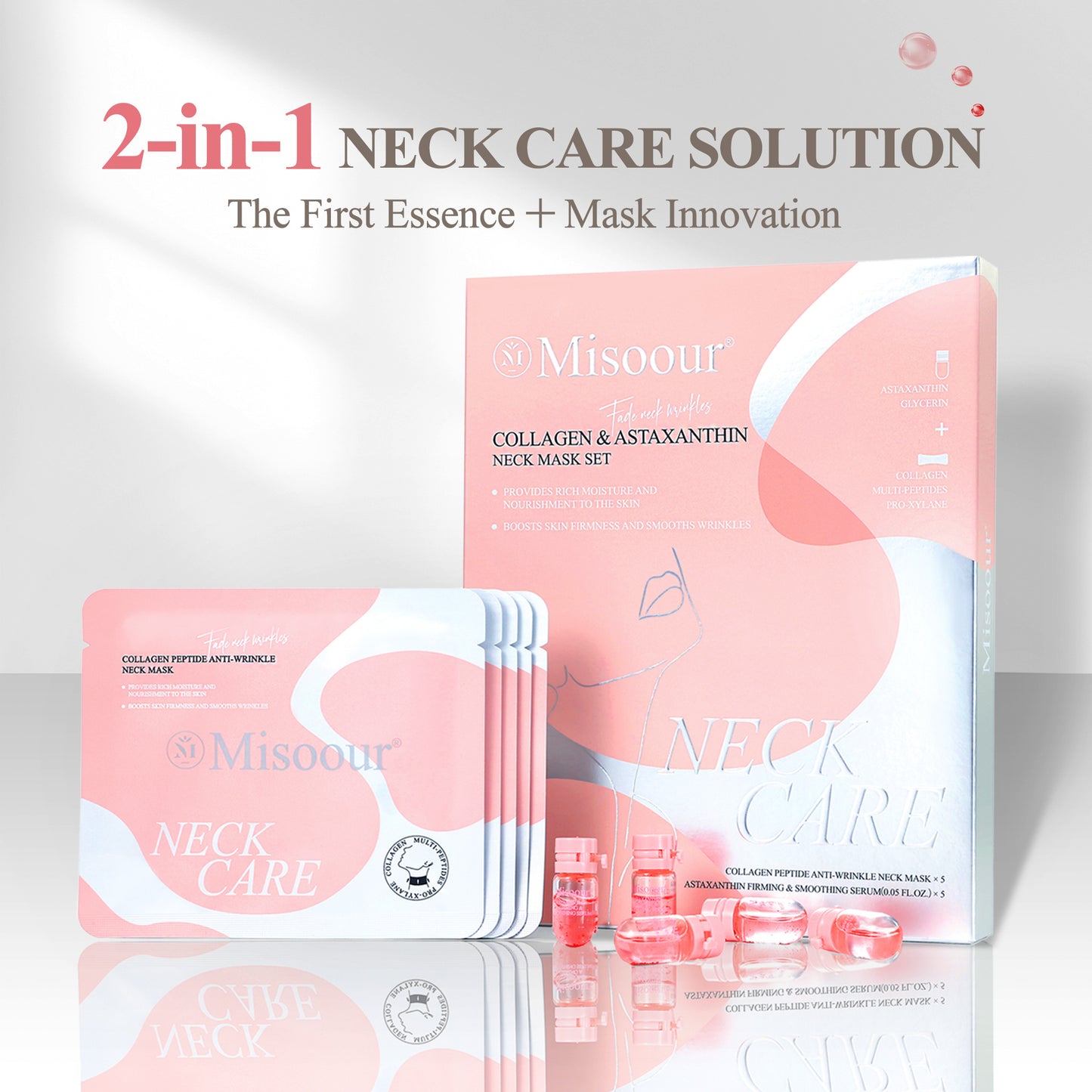Misoour Neck Mask Set:Collagen Peptide Anti-Wrinkle Neck Mask + Astaxanthin Firming & Smoothing Serum|Reduce neck wrinkles, Moisturize and brighten,Firm and lift