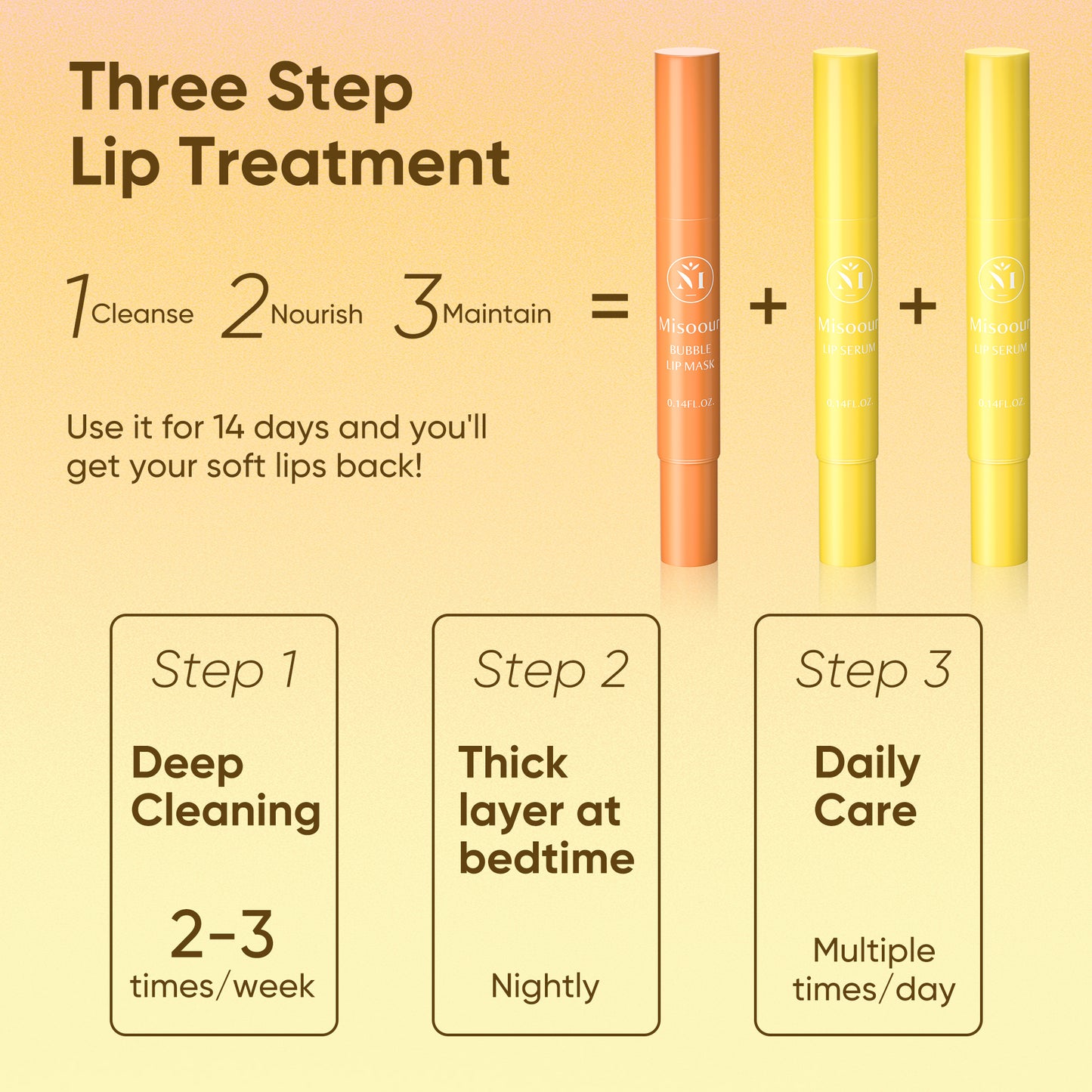 Misoour VC Lip Care Kit: Bubble Lip Mask + 2 Lip Serums with 5 VC extracts, Deep Cleansing Moisturizing, Skincare Essential for Lipcare Hydrating