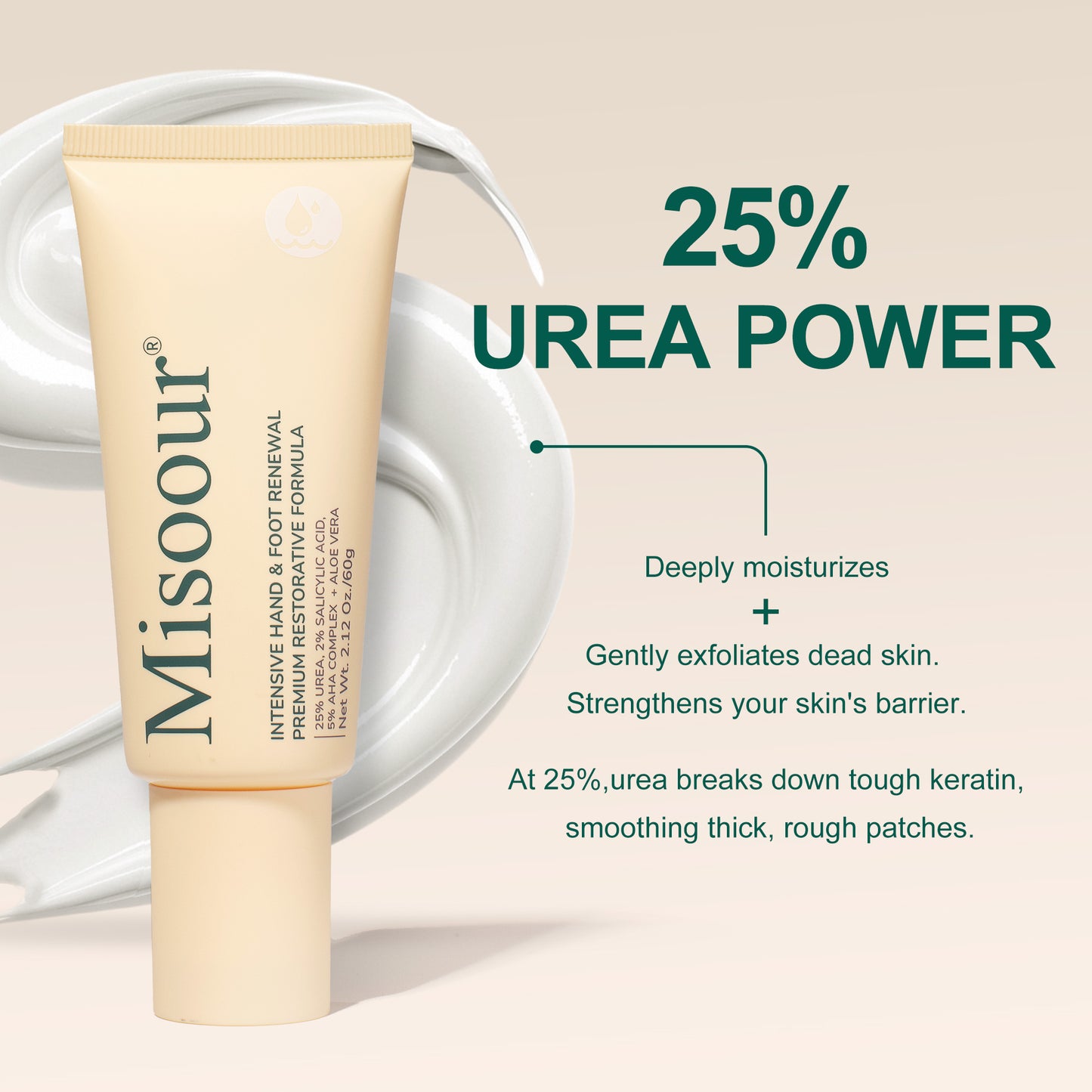 Misoour Intensive Hand & Foot Renewal Cream, Contains Urea, Salicylic Acid, AHA, Aloe Vera, Remove Dead Skin and Moisturize Dry Rough Skin, For All Skin Types