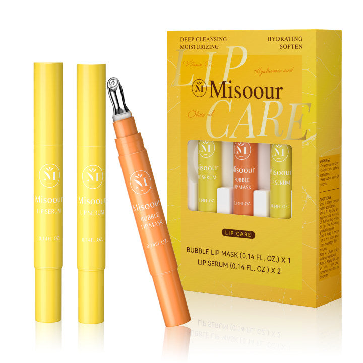 Misoour VC Lip Care Kit: Bubble Lip Mask + 2 Lip Serums with 5 VC extracts, Deep Cleansing Moisturizing, Skincare Essential for Lipcare Hydrating