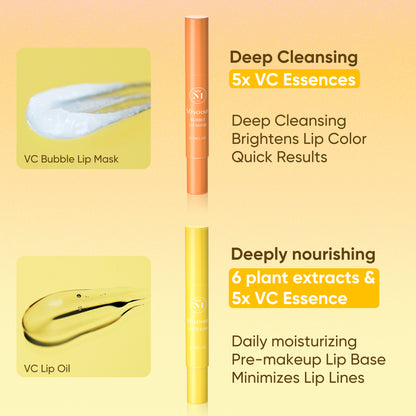Misoour VC Lip Care Kit: Bubble Lip Mask + 2 Lip Serums with 5 VC extracts, Deep Cleansing Moisturizing, Skincare Essential for Lipcare Hydrating