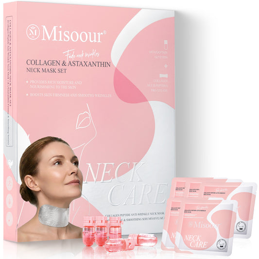 Misoour Neck Mask Set:Collagen Peptide Anti-Wrinkle Neck Mask + Astaxanthin Firming & Smoothing Serum|Reduce neck wrinkles, Moisturize and brighten,Firm and lift
