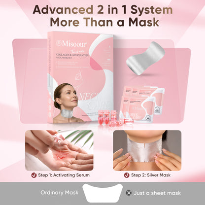 Misoour Neck Mask Set:Collagen Peptide Anti-Wrinkle Neck Mask + Astaxanthin Firming & Smoothing Serum|Reduce neck wrinkles, Moisturize and brighten,Firm and lift